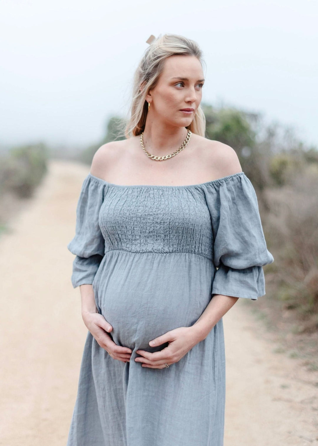 blue grey maternity dress Blue Grey Velvet Floral Button Down Maternity Maxi Dress – PinkBlush main image 1