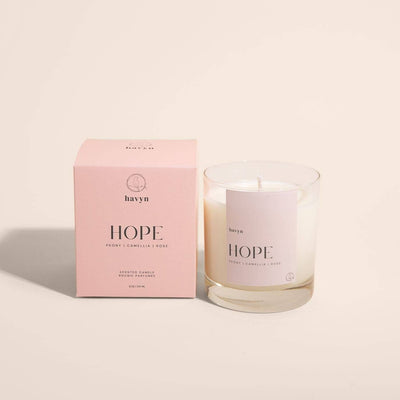 HOPE Signature Candle: 8 oz in elegant glass jar with gold lid