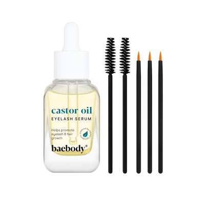 Organic Baebody Castor Oil Lash Serum bottle with applicator wand