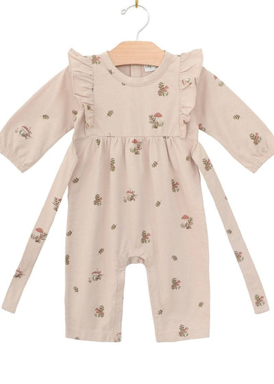 Flutter Sleeve Long Romper - Blush Mushrooms - LIV & Company