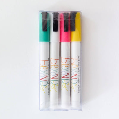 Four Pack - Wet Erase Chalk Markers: Pink/Teal/White/Yellow - LIV & Company