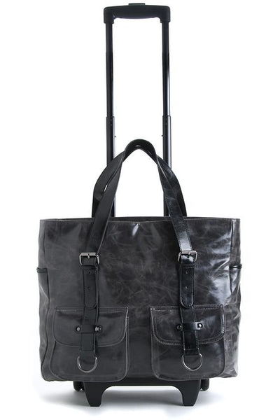 Harper Black Roller Tote with antique silver hardware double shoulder straps 