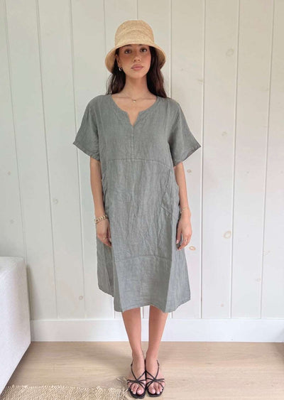 Julie Khaki Linen Dress