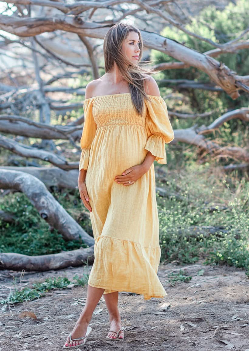 Beachwood - Sunshine Yellow Linen Baby Shower Dress Beachwood - Sunshine Yellow Linen Baby Shower Dress