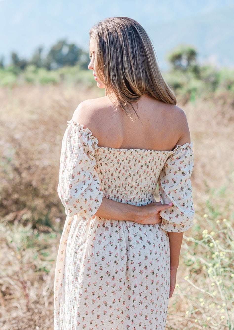LIV Maternity Cream Floral Muslin Dress