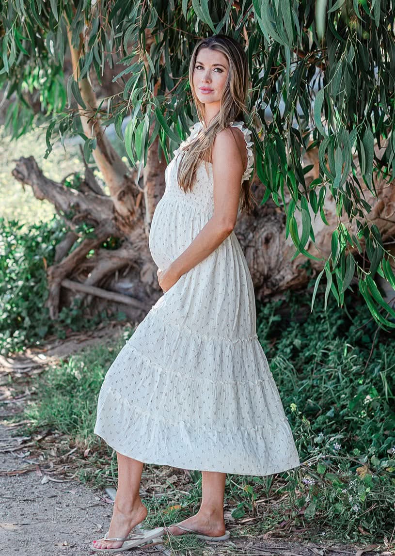 LIV & Co Ivory Floral Muslin Maternity Dress | Bump-Friendly Chic Style
