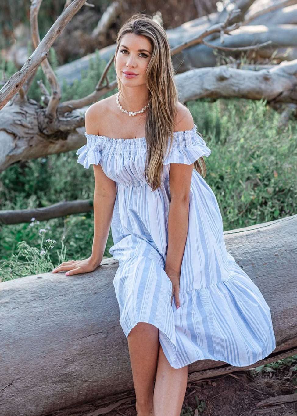 LIV & Co - Blue Coastal Striped Bump-Friendly Dress S LIV & Co - Blue Coastal Striped Bump-Friendly Dress S