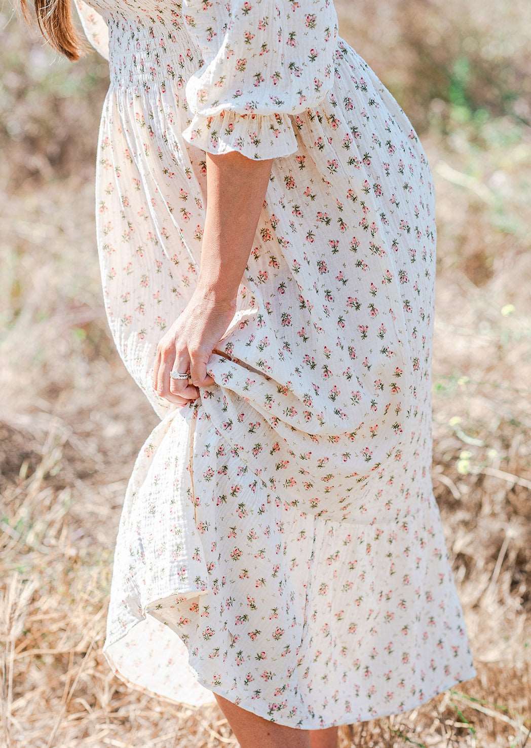 LIV Maternity Cream Floral Muslin Dress