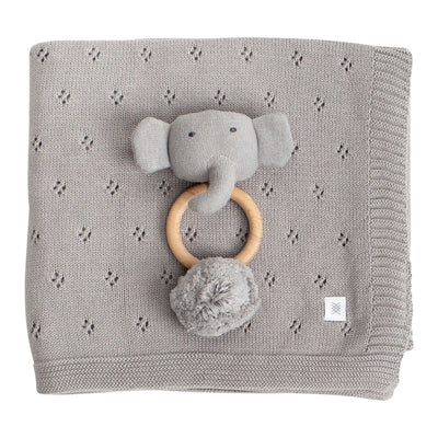 Knit Baby Blanket + Toy: Gray - LIV & Company