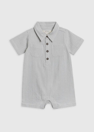 Organic Seersucker Collared Romper - Mist - LIV & Company