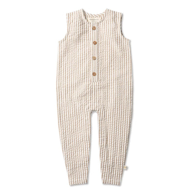 Organic Sleeveless Full Romper - Brown Stripes - LIV & Company