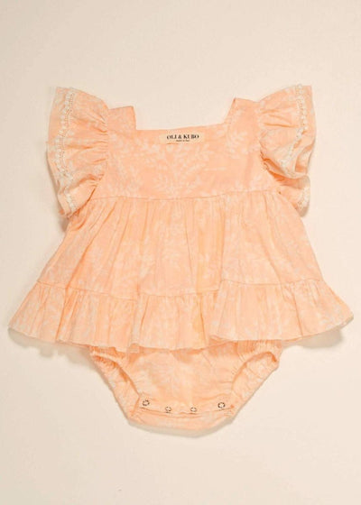 Peach Meadows Floral Dress Onesie - LIV & Company