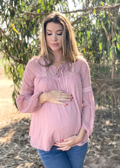 Pink Swiss Dot Lace Blouse - LIV & Company
