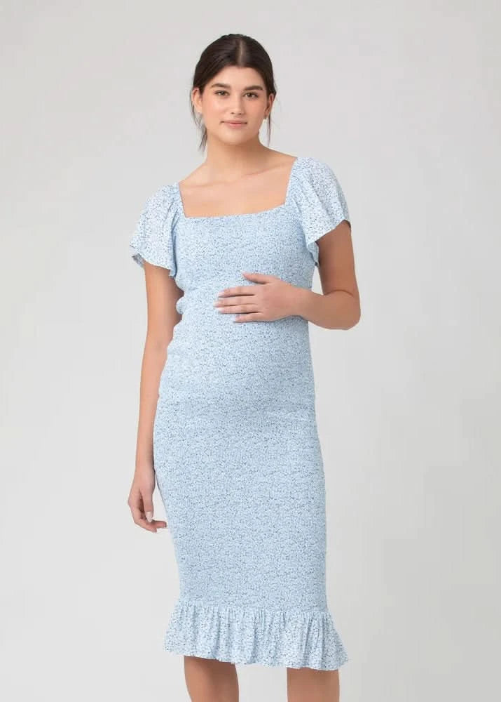 Ripe Maternity Baby Blue Floral Shirred Dress | Bump + Nursing Friendly Ripe Maternity Baby Blue Floral Shirred Dress | Bump + Nursing Friendly