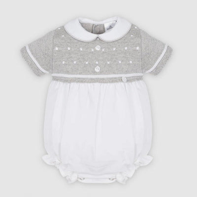 White and Grey Crochet Knit Romper - LIV & Company