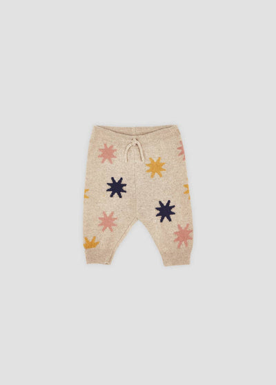 Lena Knit Baby Pant in soft pink with ribbed waistband and cuffs, perfect for cozy days at home or out and about