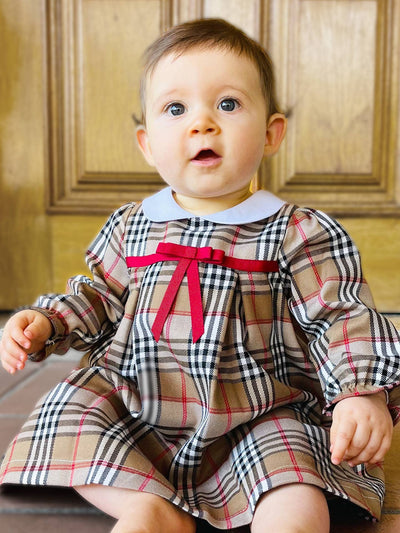 Stylish and festive holiday plaid dress with red and green pattern