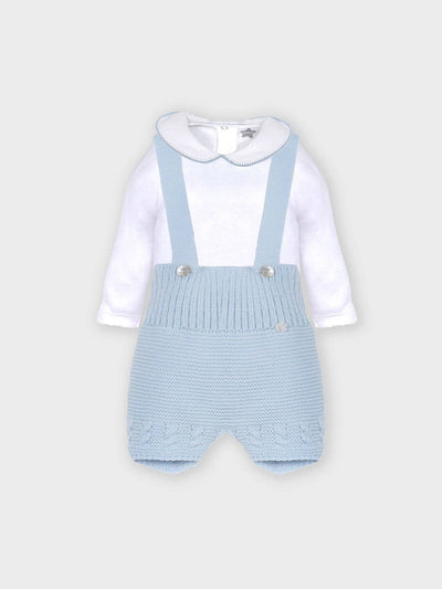 A comfortable and cute blue knit romper set for babies