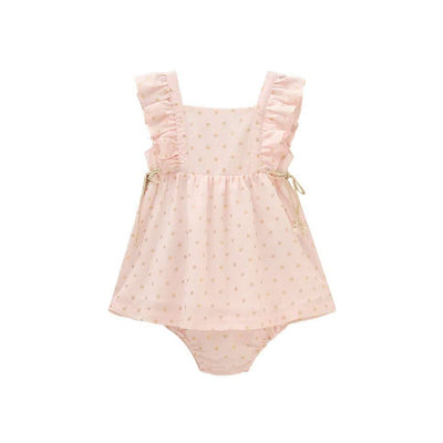 Adorable Polka Dots Ruffle Dress Set for Toddler Girls with Matching Headband and Bloomers 