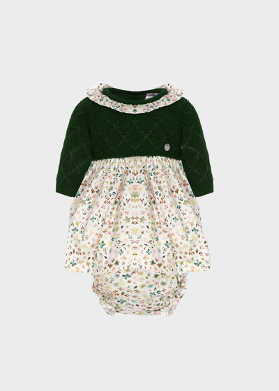 Beautiful forest green knit floral dress set perfect for springtime