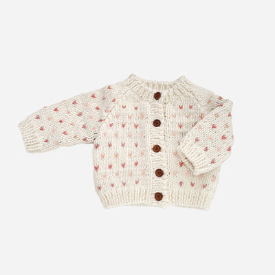 Sawyer Hearts Cardigan in soft pink, perfect for chilly evenings