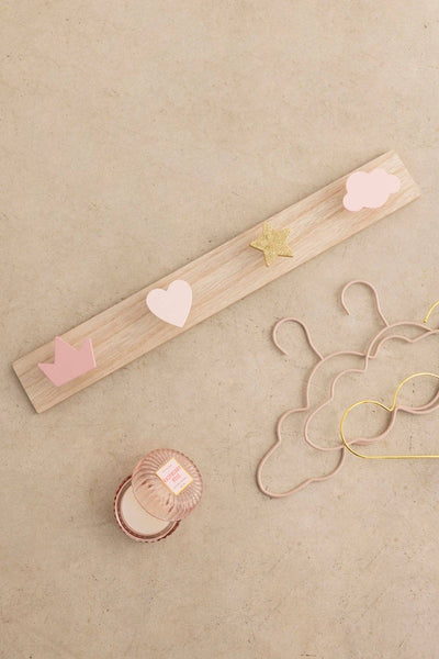 Adorable pink Mini Princess Coat Rack with heart and crown details