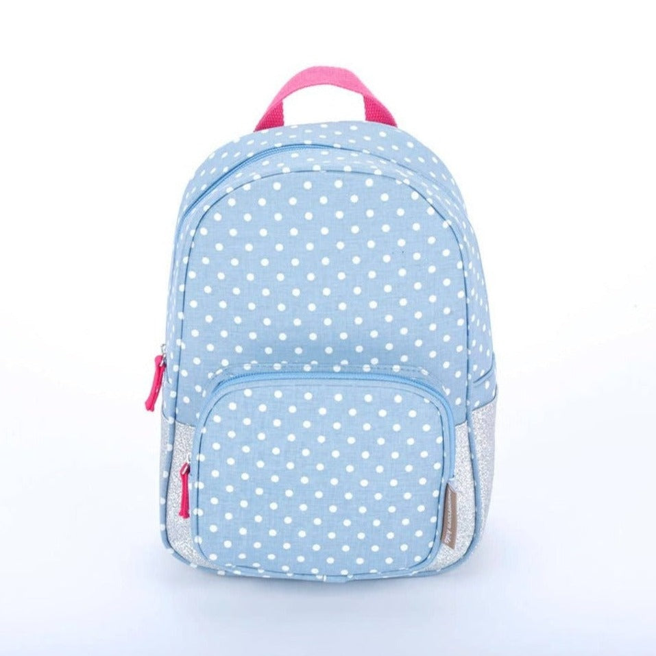 Blue polka dot backpack online