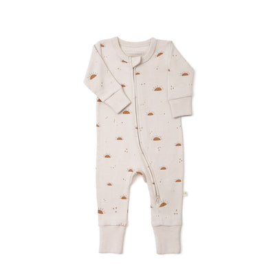 Sunshine Organic Cotton Zip Pajamas in soft yellow color with floral print for a comfortable and cozy sleepwear option