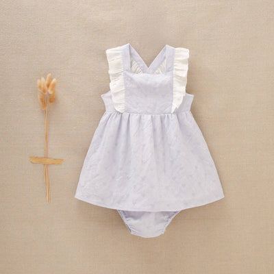 Hearts Embroidered Dress Set in White, featuring delicate heart embroidery and matching bloomers for a sweet and stylish look 