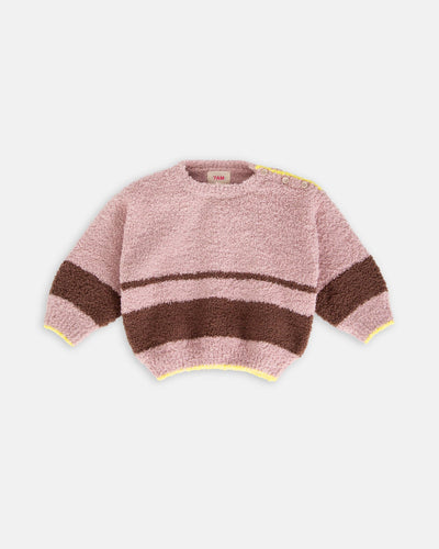 Front view of Ash Rose Boxy Striped Sweater showing horizontal stripes and relaxed fit