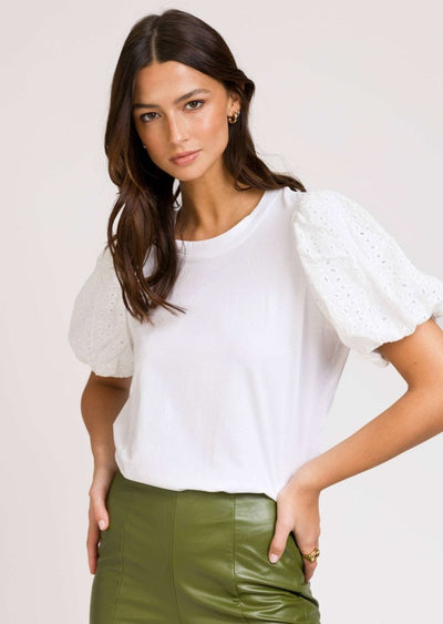 Anusha Puff Sleeve Tee: White - LIV & Company