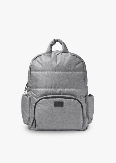 Everyday Backpack: Heather Grey, front view, with adjustable straps and multiple pockets