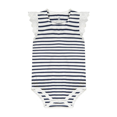 Black Striped Eyelet Bodysuit - LIV & Company