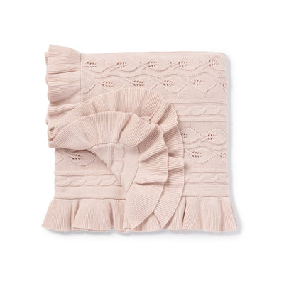 Blush Ruffle Cable Knit Blanket - LIV & Company