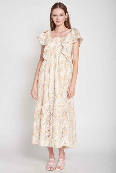 Cream Opposites Eyelet Dress - LIV & Company
