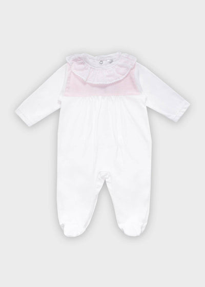 Adorable Pink and White Ruffle Collar Footie for Babies and Toddlers