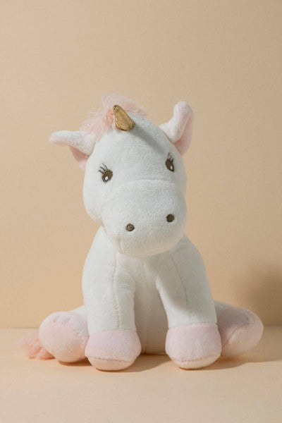 A cute and cuddly pink and ivory unicorn plush toy for kids