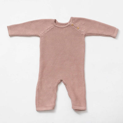 Dusty Pink Knit Long - Sleeve Romper - LIV & Company