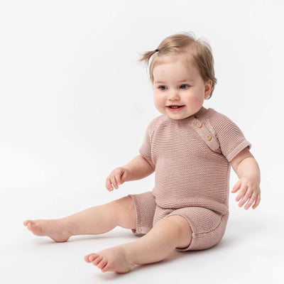 Dusty Pink Knit Short - Sleeve Romper - LIV & Company