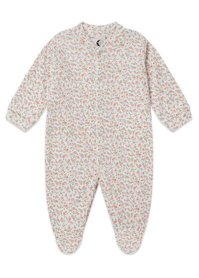 Rosy print baby sleepsuit featuring cute floral patterns and soft fabric 