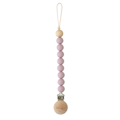 Pacifier clip in a soothing lavender color, designed to keep baby's pacifier close and secure