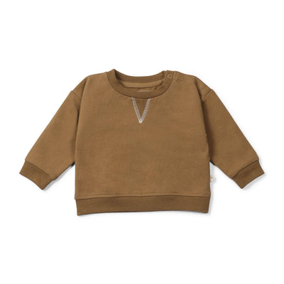 Organic cotton sweatshirt in rich walnut color, perfect for cozy fall days