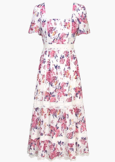 Freija Lace Inset Printed Midi Dress - LIV & Company