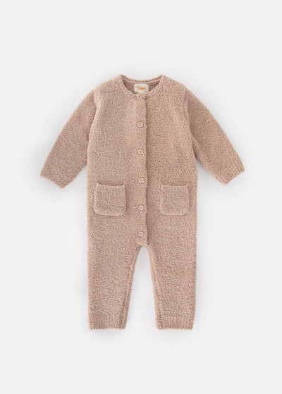 Fuzzy Long Sleeve Romper - Camel - LIV & Company