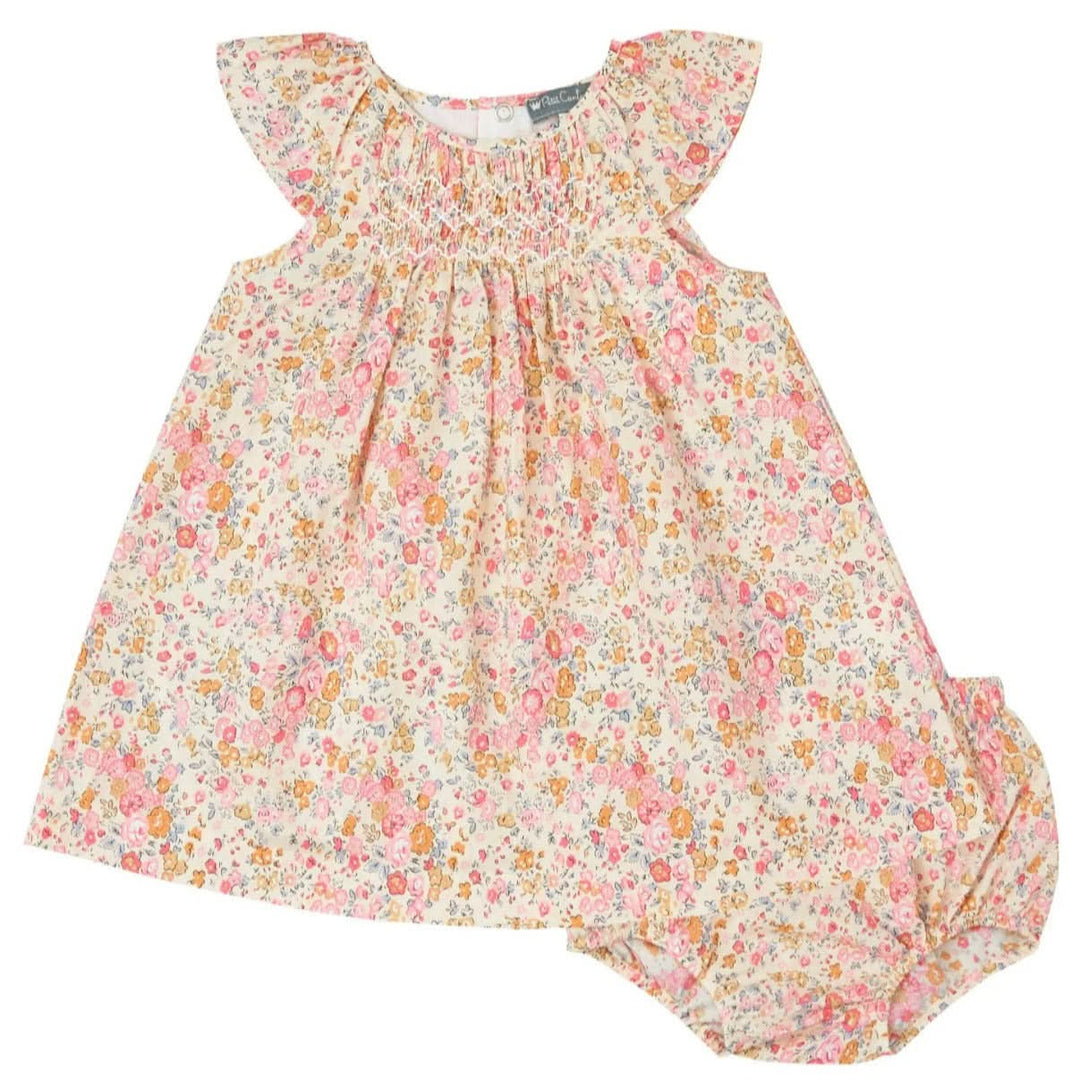 liberty smock dress Peach Liberty Smocked Dress Set for Baby Girls