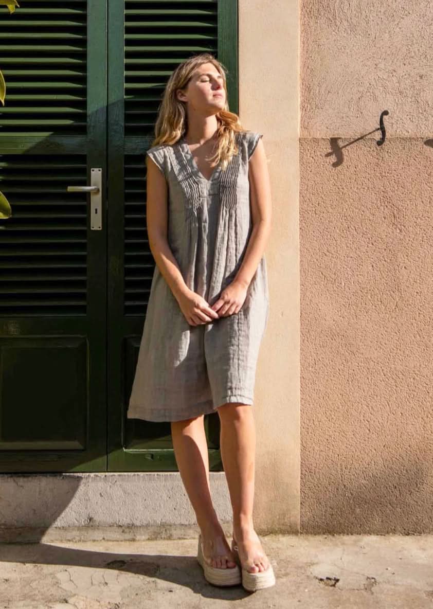 chinese dress ladies SAUTH Taupe Linen Gauze Dress