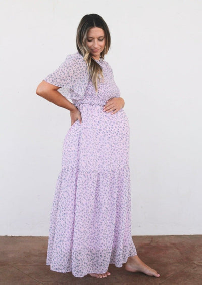 Lilac Smocked Floral Chiffon Dress - LIV & Company