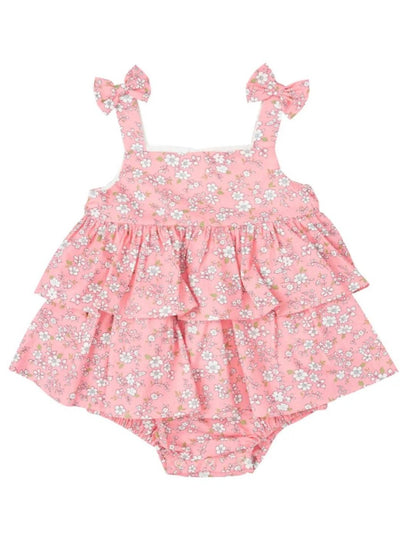 Peach Floral Tiered Romper - LIV & Company