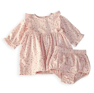 Pebble Ruffle Long - Sleeve Dress + Bloomer - LIV & Company