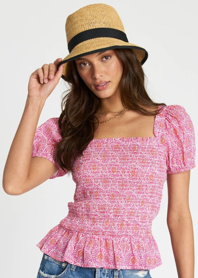 Pink Smocked Paisley Top - LIV & Company
